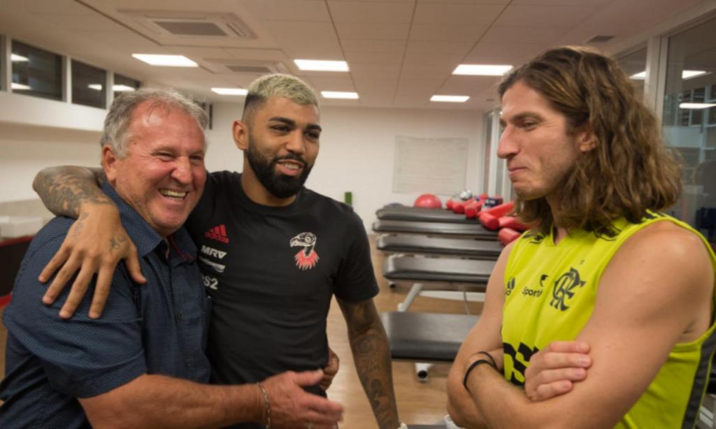 Zico com Diego, Gabigol e Filipe Luís (Flamengo)