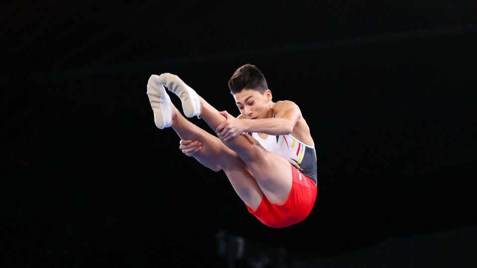 Pedro Ferreira e Gabriel Albuquerque na final da Taça do Mundo de trampolins