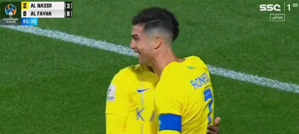 Captura de imagem de Cristiano celebrando seu gol no Al Nassr-Al Feiha. Captura/SSC