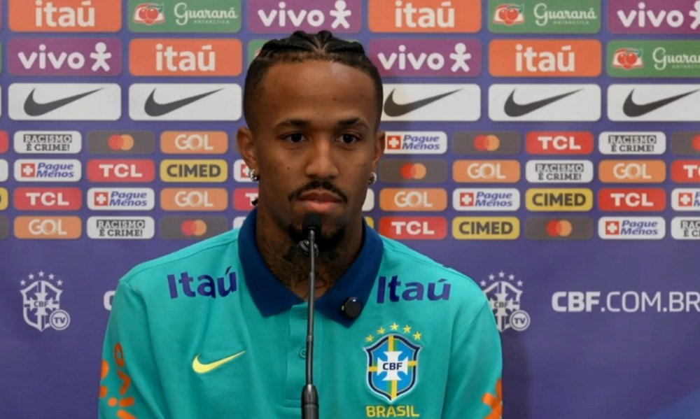 Militão durante coletiva de imprensa. Captura/CBF