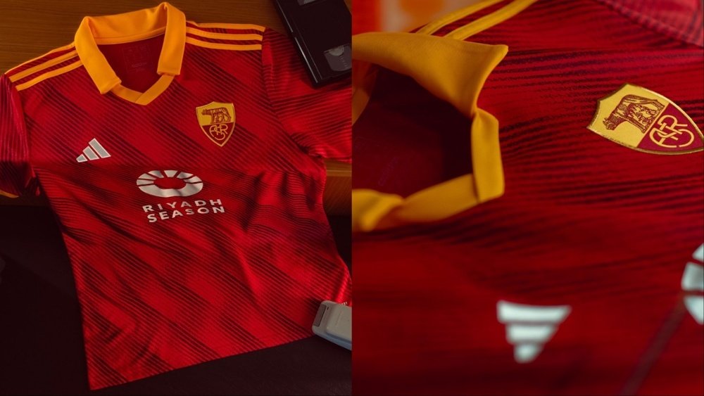 Captura da camiseta do Roma para o Roma-Lazio da Série A - 2023-24. OfficialASRoma