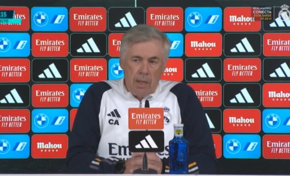 Carlo Ancelotti em coletiva de imprensa. Captura/RealMadridTV