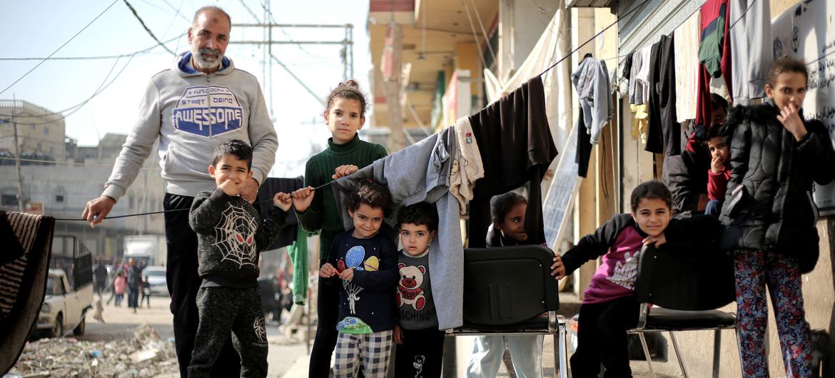 A family whose house was destroyed is now living on the streets of Rafah City, in the southern Gaza Strip