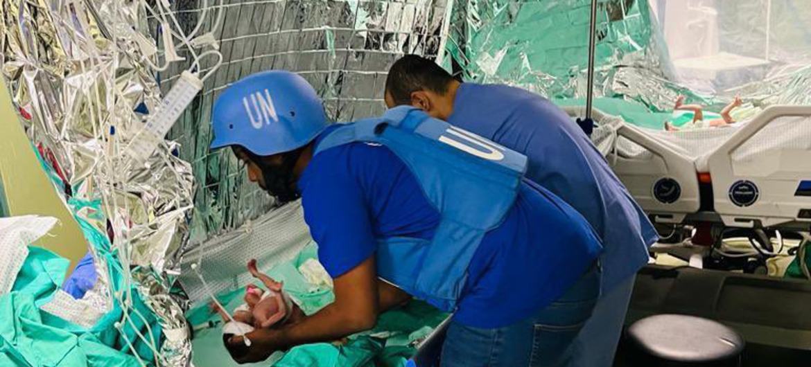 OMS liderou em 19 de novembro uma segunda missão da ONU ao Hospital Al-Shifa em Gaza. 31 bebês foram evacuados, juntamente com 6 profissionais de saúde e 10 familiares da equipe.