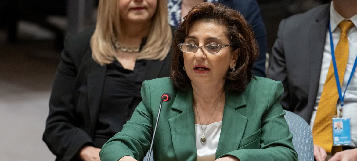 Diretora executiva da ONU Mulheres, Sima Bahous, informa reunião do Conselho de Segurança sobre Mulheres, Paz e Segurança