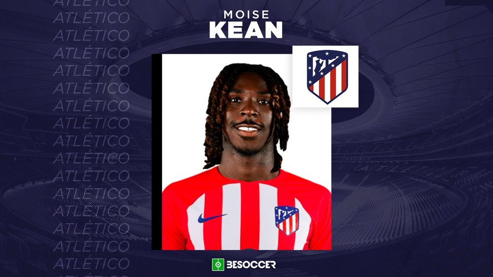 O Atlu00e9tico de Madrid confirmou a chegada de Moise Kean como novo reforu00e7o. AFP