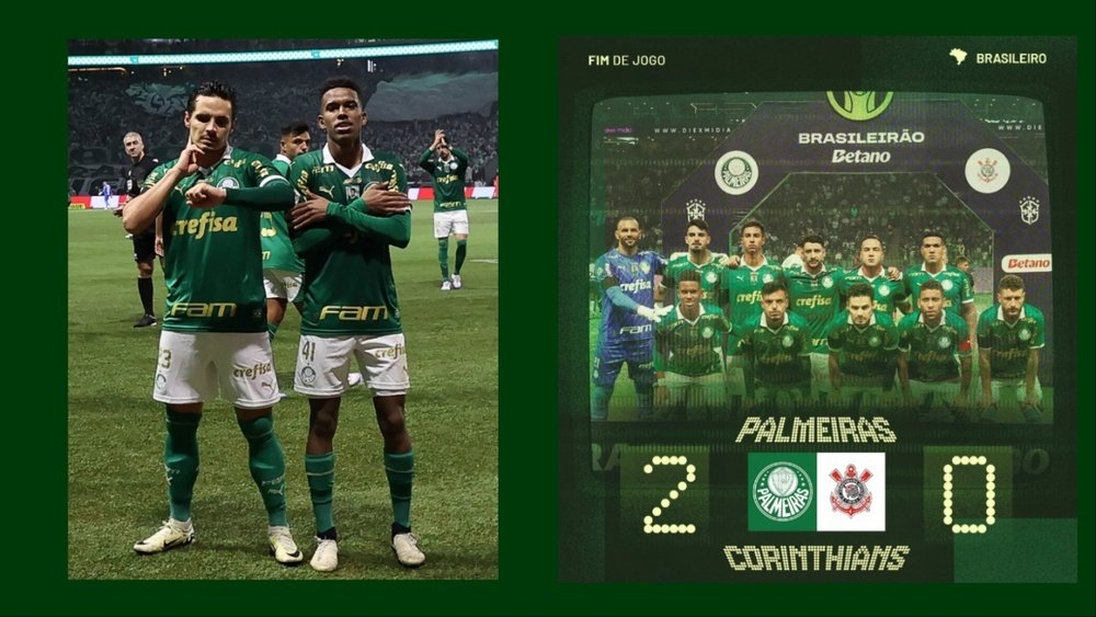 Palmeiras vence o Corinthians e fica a um ponto do líder Flamengo. Captura/Twitter @Palmeiras